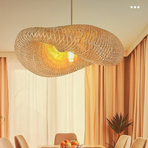 Pantalla de bambú tejida rústica, lámpara hecha a mano, decoración de mimbre, pantalla de doble capa de bambú, E27 luz colgante, accesorio de iluminación de techo - Product Image 2