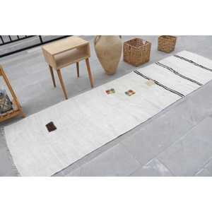 พรมวินเทจขนาด 2.6x9.7 ฟุต พรมตุรกี พรมขนสัตว์ลายจุดสีขาว - Product Image 2