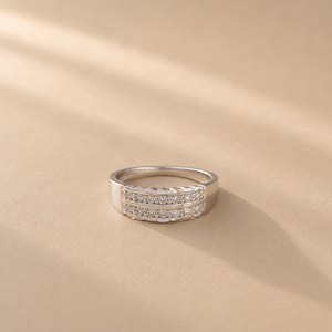 Bague à double rangée de zircone cubique Luna, plaquée or 18 carats, bijoux géométriques tendance - Product Image 3