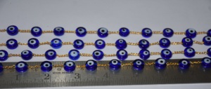 Cadena de Rosario de Cuentas Azules de 4mm de Alta Calidad, Chapada en Oro, Hecha a Mano, para la Fabricación de Joyería - Product Image 4