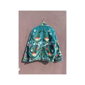 Wholesale Unisex Floral Embroidery Jacket 100% Cotton Velvet Knitted Stand Collar Quilted Jacket Regular Winter Jacket <b>Coat</b> - Product Image 5