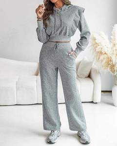 Ensemble de survêtement solide et élégant pour le sport, vêtements de sport décontractés pour femmes, 2 pièces, sweat à capuche à manches longues, pantalon de survêtement à jambes larges, respirant - Product Image 3