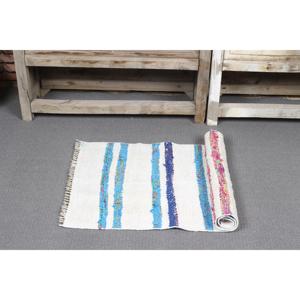 Tapis turc vintage, petit tapis de 1,7 x 3,2 pieds, tapis abstrait blanc et bleu - Product Image 5