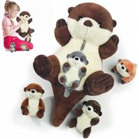 Youthfuljive Ensemble de 5 jouets en peluche Otter de mer, comprenant une mère et 4 bébés, avec pochette zippée, rembourrés en coton PP, animaux en peluche doux et câlins