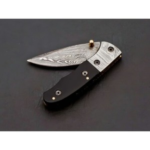Handmade Damascus Steel Folding Pocket <b>Knife</b> with Customizable Wood Horn Handle for Groomsmen Anniversary Gifts OEM Support - Product Image 2