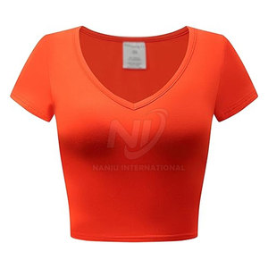 Top corto ligero con cuello en V para mujer, ropa de verano 100% de algodón, Top corto informal de manga corta hecho en Pakistán - Product Image 1