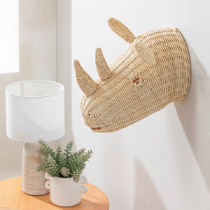 Animaux muraux chambre d'enfants tête d'animal tenture murale décor de chambre d'enfant jolies têtes d'hippopotame tissées en rotin - Product Image 4