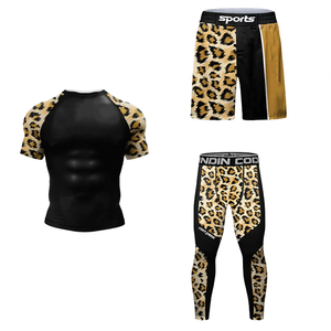 2026 Custom Unisex Knitted Wrestling Set T-shirts+shorts Heat-Transfer <b>Printed</b> Breathable Anti-UV Spandex/Polyester Rashguard - Product Image 4