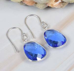 925ทึบทันสมัยการกำหนดขอบสีเงินแท้ควอตซ์สีฟ้า iolite รูปไข่อัญมณีรูปทรงสดใสห้อยและต่างหูแบบห้อย - Product Image 2