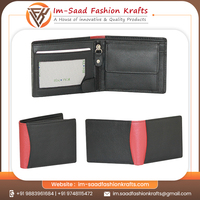 Dompet Kartu Pria Kulit Asli Dua Warna Merah Hitam Desain Tahan Lama Model Buka-Tutup Dilengkapi Bordir Rantai Katun