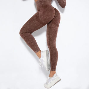 Mujeres ácido lavado Fitness gimnasio ropa cintura media transpirable Spandex/poliéster mallas sin costuras impresión personalizada pantalones de secado rápido - Product Image 2