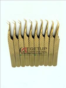 Pince à épiler pour extensions de cils en acier inoxydable de haute qualité, à dents diamantées, 45 degrés, couleur personnalisée, anti-magnétique - Product Image 6