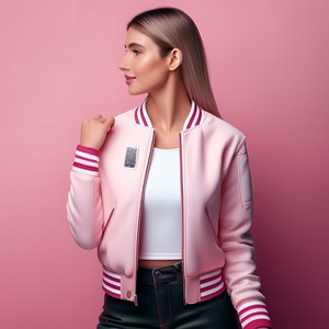 Nouvelle arrivée de veste universitaire en toile personnalisée Bomber Letterman Baseball University Chicago rose couleur avant Logo respirant - Product Image 1