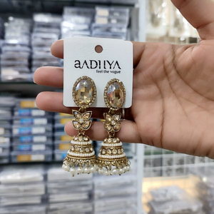 ต่างหูอินเดีย jhumki ลดกระหน่ำต่างหูเพทายชุบเงาแบบโบราณเครื่องประดับต่างหูไข่มุกสำหรับผู้หญิง - Product Image 1