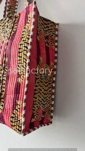 Bolso grande de algodón hecho a mano con estampado de Tigre, bolso de hombro acolchado, bolso de moda de estilo abierto para viajes y compras de mujer - Product Image 5