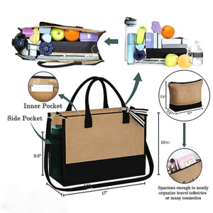 JuteHarmony Logo personnalisé Fourre-tout promotionnel réutilisable écologique pour femmes Sac fourre-tout en jute avec pochette motif imprimé - Product Image 3