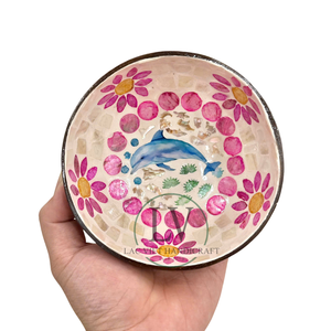 Bol écologique en coquille de noix de coco avec incrustation de vadrouille et motif dauphin Bol en nacre de noix de coco fait main du Viet Nam - Product Image 2