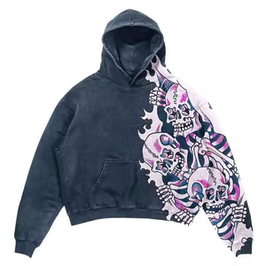 Sweat à capuche pour homme, commandes en gros, sur mesure, 100% coton molletonné, écologique, lavage à l'acide, impression DTG, surdimensionné, automne, 2 pièces - Product Image 6