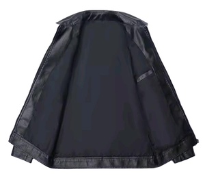 Veste en cuir pour homme, coupe ajustée, revers, fermeture éclair sur le devant, style décontracté - Product Image 2