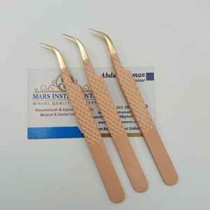 Pince à épiler d'extension de cils à 65 degrés de couleur beige à pointe dorée - Product Image 6