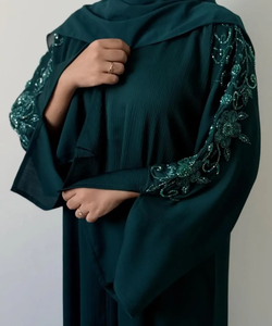 Luxury Beaded <b>Abaya</b> Design for Women Plain Body <b>Abaya</b> with Heavy Hand Bead work and Crystal Detailing Ideal for EID Ramadhan - Product Image 5