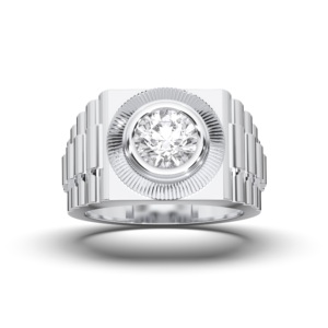 Lujoso anillo de diamante de platino sólido de corte redondo cultivado en laboratorio de 2,00 quilates, con ajuste de bisel, Unisex - Product Image 1