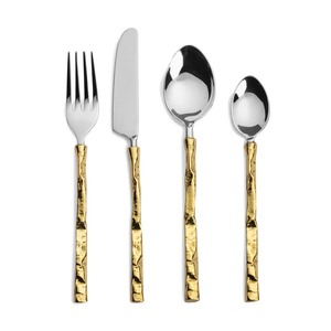 Ensemble de couverts modernes en acier inoxydable avec poignées texturées dorées, compatibles lave-vaisselle, pour les tables de mariage - Product Image 1
