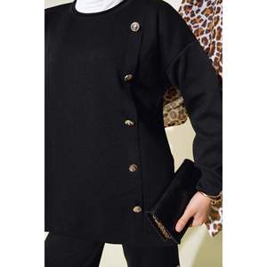 Tricot à Boutons Décoré Ensemble 2 Pièces Noir - Product Image 1