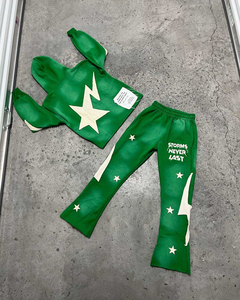 Pantalon évasé vintage en éponge française surdimensionné personnalisé et ensemble de sweat à capuche survêtement brodé en détresse lavé à l'acide survêtement pour hommes - Product Image 3