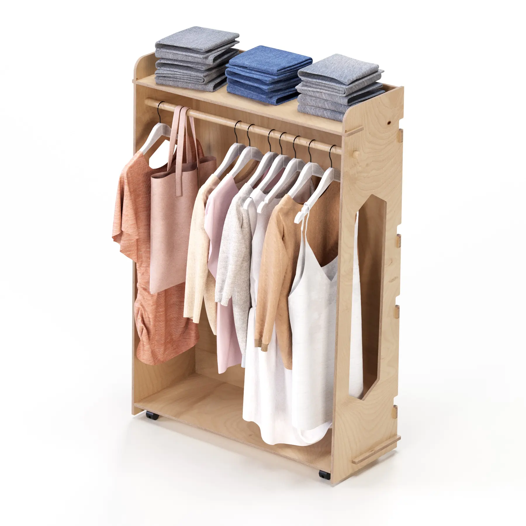 Italian Designer Clothes Display Rack Wood Storage Shelves with Your Customized Logo for Retail Store