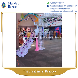 Traditional Animal Figurine Religious Events and Wedding Entrance Decorations FRP Fiber <b>Standing</b> Indian Peacock - Product Image 3