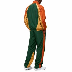 Survêtement unisexe vert et orange imprimé, blocs de couleur, manches longues, fermeture éclair sur le devant, poche, style streetwear sportif, séchage rapide, 100 % nylon - Product Image 4