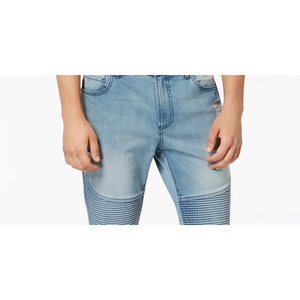 กางเกงยีนส์ทรงสลิมฟิตผ้ายืดแบบขาดๆ สไตล์โมโต สำหรับผู้ชาย ยี่ห้ออเมริกันแร็ก ระบายอากาศได้ดี สีน้ำเงิน ไซส์ 38X32 ผลิตด้วยเทคนิคการถักทอ - Product Image 2