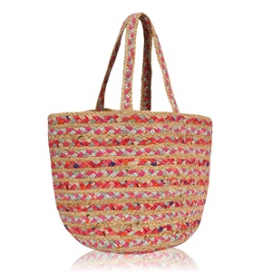 Bolso de Playa de Yute Ecológico Estilo Boho, Tamaño Mediano, Asa de Cuerda, Reutilizable, Forma de Cubo, Bolso de Mano para Mujer - Product Image 1