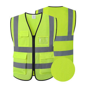 Polyester Mesh Construction Vest Multi Pocket Workwear Jacket Reflective <b>Safety</b> <b>Clothing</b> Vest With Zipper - Product Image 3
