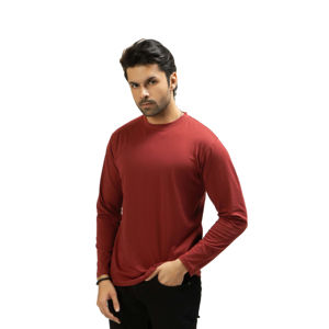 เสื้อยืดแขนยาวผู้ชายผ้าฝ้าย 100% คุณภาพสูง คอกลม ถักลายเรียบ สีพื้น - Product Image 1