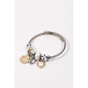 Pulsera y Brazalete de Perlas Elegantes y Largas de Plata en Polvo con Cuentas de Acero para Mujer - Product Image 1