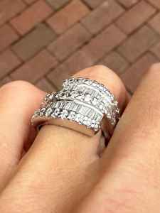 Bague de fiançailles et de mariage éternité de haute qualité, en or massif 14 carats, avec diamants naturels taille baguette, multi-bandes, best-seller 2026 - Product Image 3