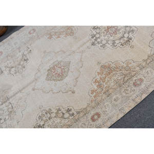 Alfombra turca Rectangular clásica Vintage de 4,6x12,5 pies hecha a mano Beige gris diseño de retazos respetuoso con el medio ambiente - Product Image 5