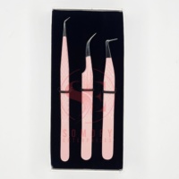 Pince à épiler professionnelle en acier inoxydable rose rose avec poignée en diamant Extensions de cils de volume de marque privée personnalisables