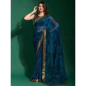 ผ้าชีฟองพิมพ์ลายดิจิทัลสีน้ำเงินกรมท่าสวยงามสำหรับงานเทศกาลและงานแต่งงาน - Product Image 5