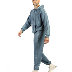 Haute qualité 100% coton noir Joggers ensemble d'entraînement pour hommes personnalisé blanc Baggy survêtement col à capuche solide plaine survêtements - Product Image 4