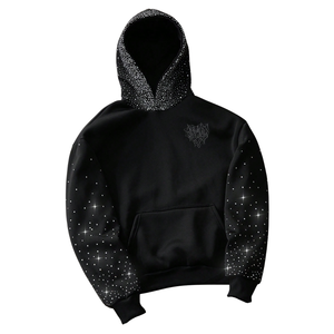 Sweat à capuche polaire brodé de strass motif dessin animé noir Lamatex Sports, streetwear d'hiver personnalisé 80% coton 20% - Product Image 2