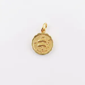 Pisces Zodiac Round Shape 11mm Size Single Loop Double Sided Sign Gold Plated Metal Charm Pendant Zodiac Astrological Charm's