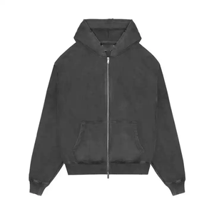 Sweat à capuche personnalisé à double épaisseur, streetwear, sweat à capuche en éponge française, sweats à capuche surdimensionnés à double fermeture éclair délavés - Product Image 2