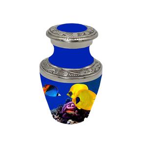 Urna de recuerdo de cremación de aluminio de diseño vintage y la mejor calidad para cenizas humanas, urnas de recuerdo con tema de peces en el océano - Product Image 1
