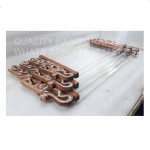 Artisanat de style arabe de qualité, plateau de service pour le Ramadan et l'Aïd, bois d'acacia, incrustation de nacre, récipient en acrylique personnalisable - Product Image 5