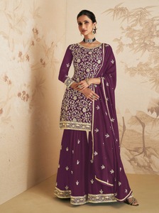 Georgette Semi Cousu Broderie Travail Pakistanais Bollywood Costume en vente en ligne - Product Image 6
