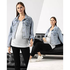 Chemises de maternité à col en V pour femmes à manches courtes hauts de grossesse d'été tenues décontractées avec tissu doux respirant t-shirts assez longs - Product Image 2