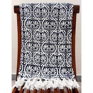Handmade Premium Soft Cotton Throw Blanket with Tassels Eco-Friendly Handloomed Block Printed <b>for</b> <b>Sofa</b> Room Decor Lightweight - Product Image 3